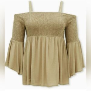 TORRID Tan Gauze Cold Elegant Tan Off-Shoulder Women's Top Size 2